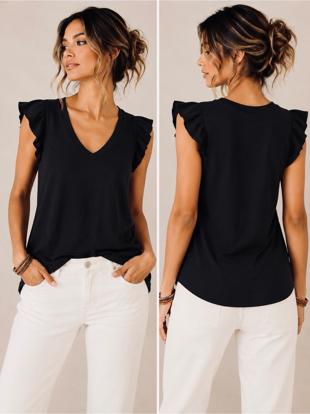 Habitual Black V-Neck Ruffle Sleeve Tank